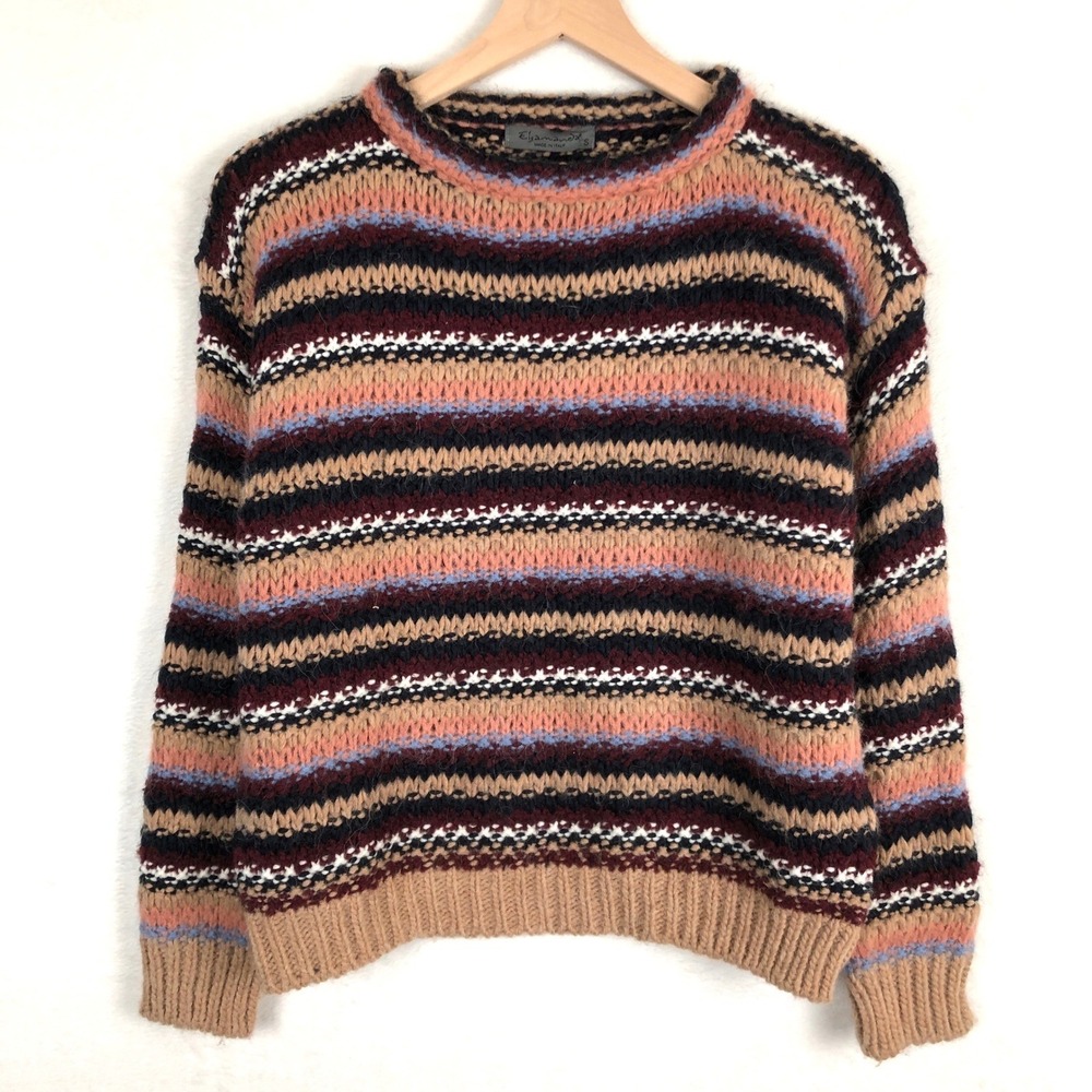 Anthropologie Elsamanda Alpaca Wool Blend Sweater Women's Sz S Stripe Crew Italy